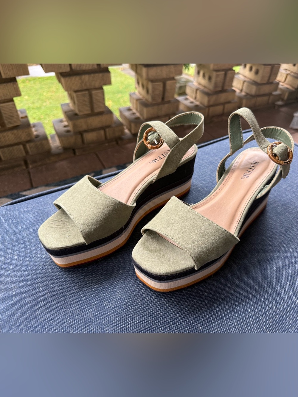 JustFab Olive Green Platform Slingback Sandals